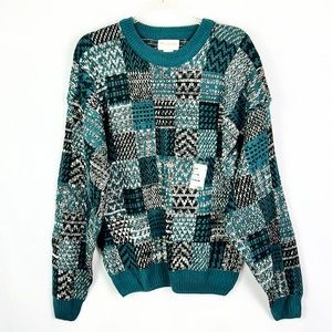 WINDRIDGE |✨VINTAGE 90s✨ Teal Black Heather Checkered Print Crewneck Sweater NWT